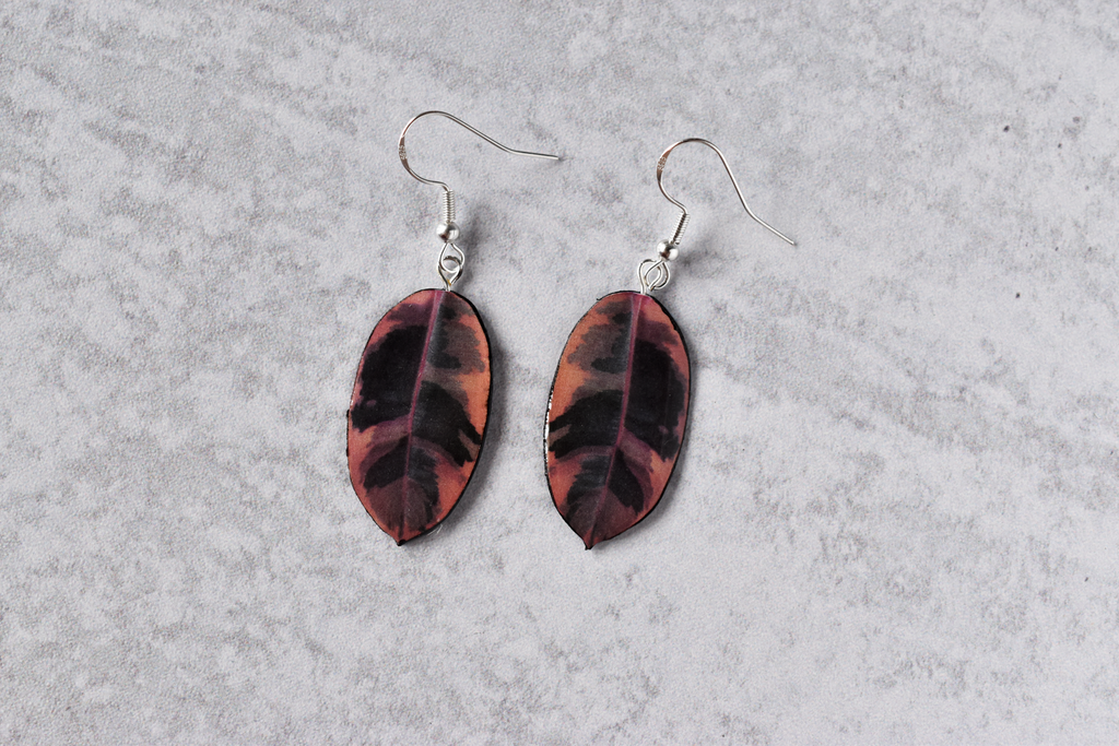 Ficus Elastica Ruby Plant Earrings | Leaf Earrings