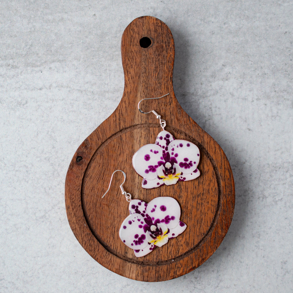 Speckled Orchid Bloom Plant Earrings | Blossom Earrings