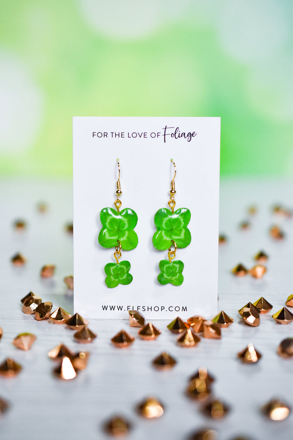 Lucky Shamrock 4-Leaf Clover Double Dangle Earrings | Leaf Earrings | Plant Earrings