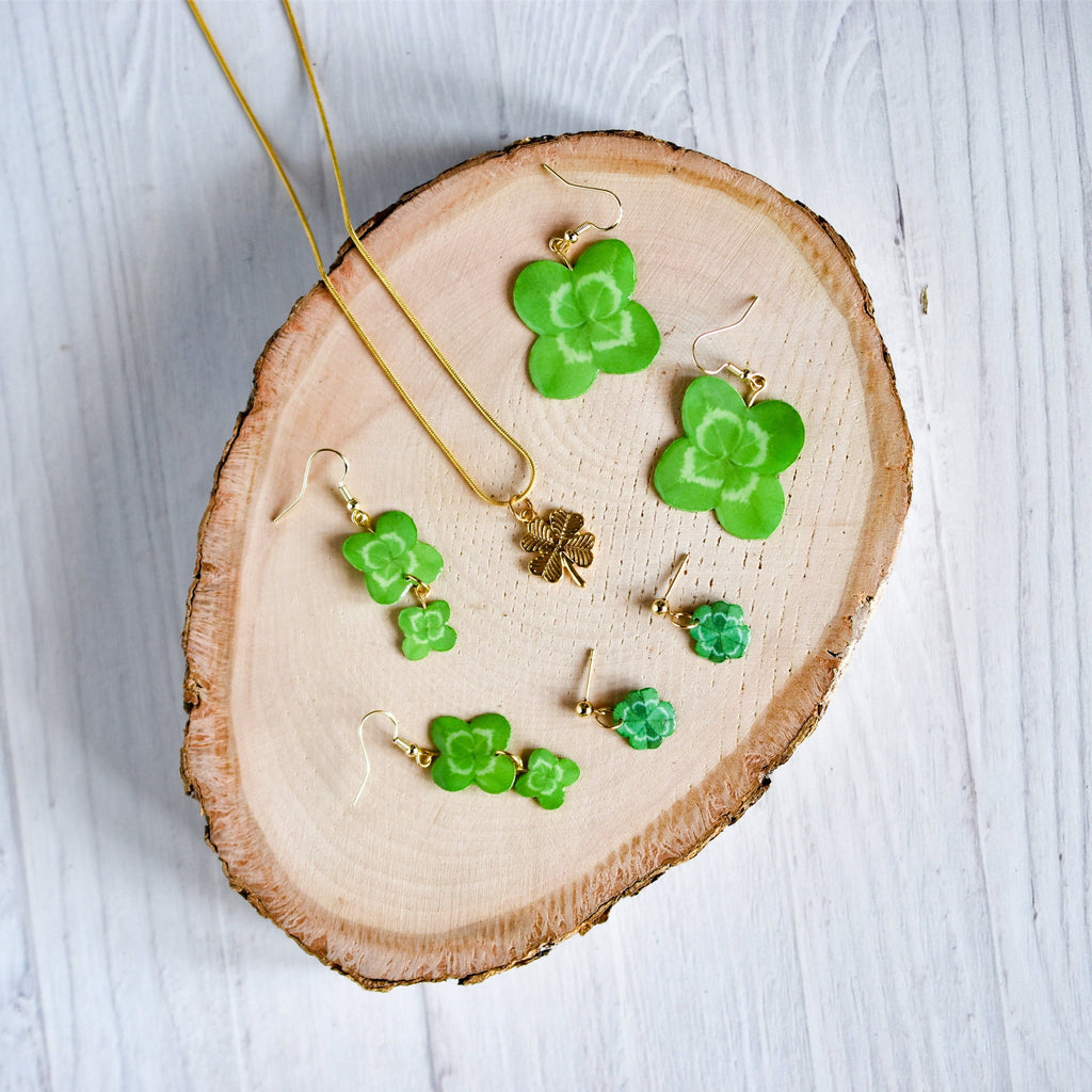 Lucky Shamrock 4-Leaf Clover Earrings | Leaf Earrings | Plant Earrings