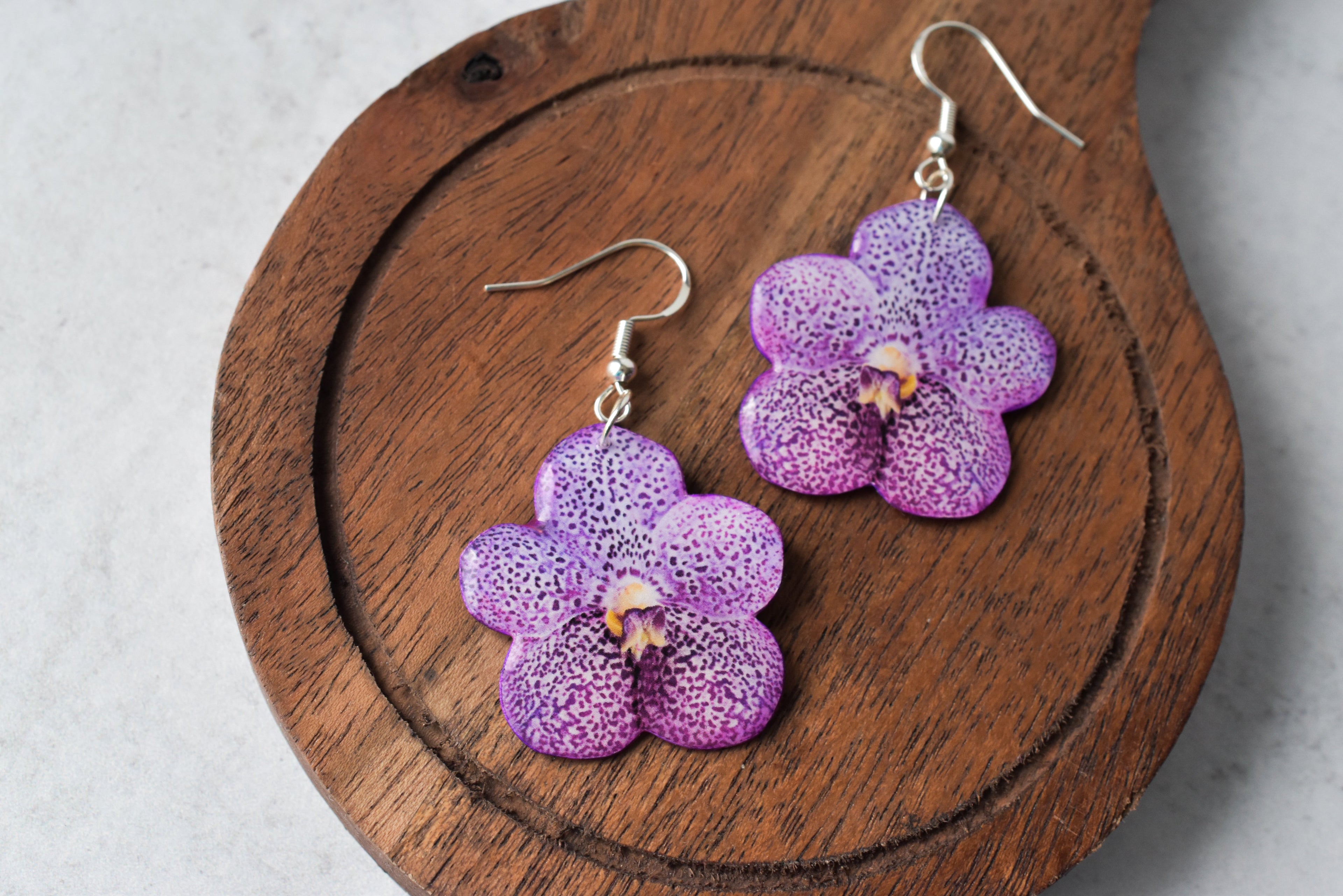 Purple Orchid Bloom Plant Earrings | Blossom Earrings