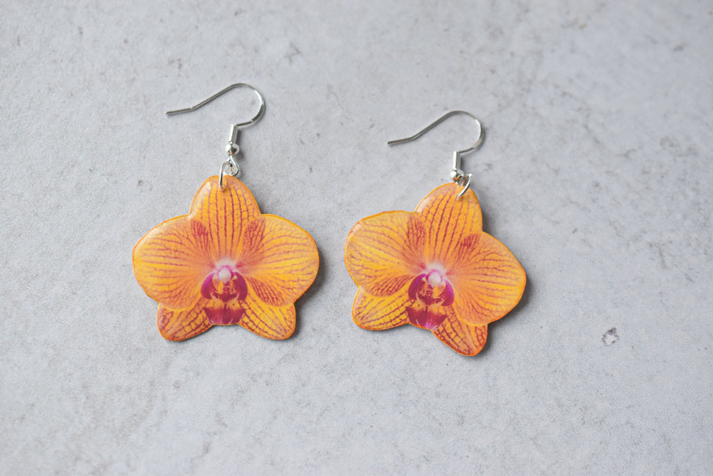 Yellow Orchid Bloom Plant Earrings | Blossom Earrings